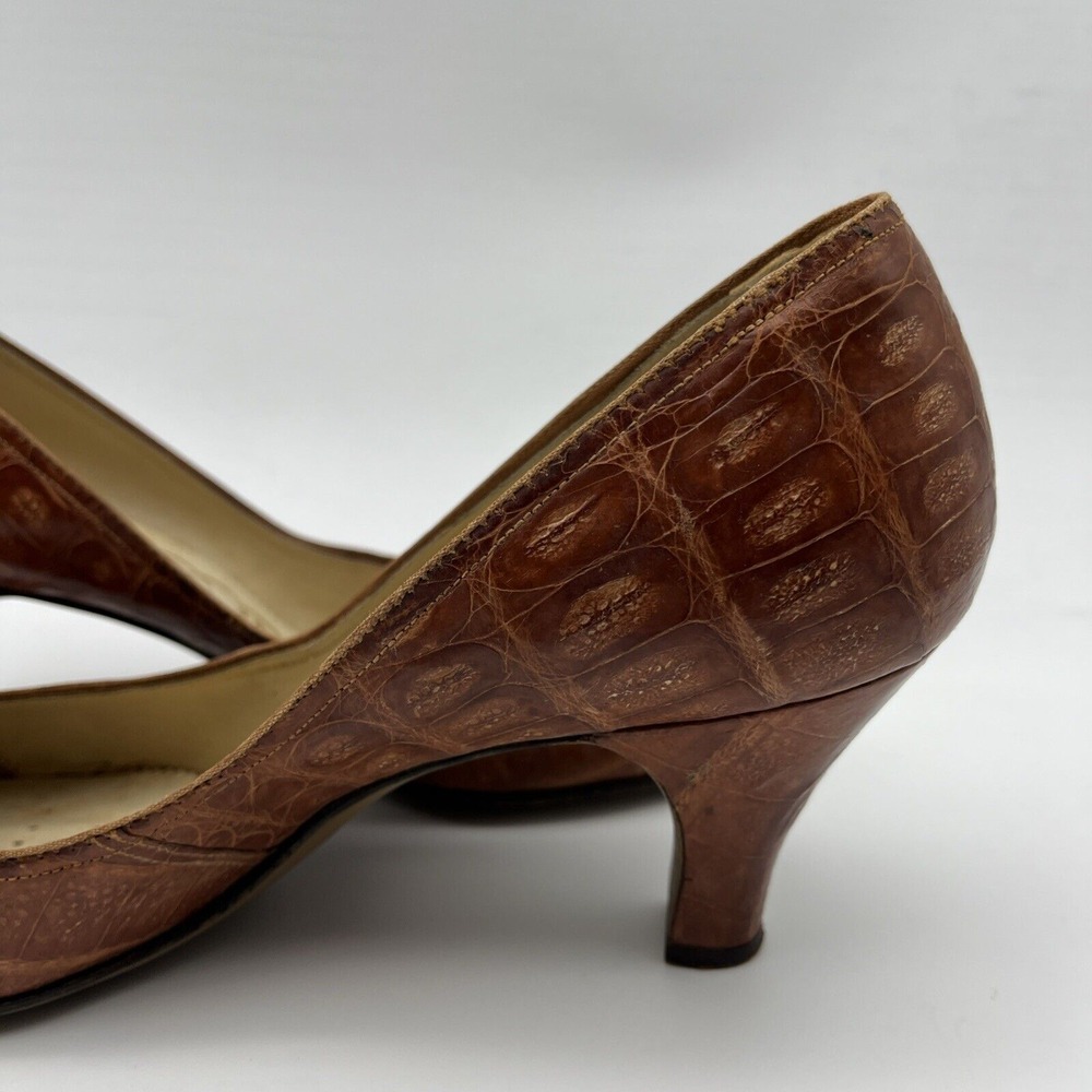 Vintage Geri's GENUINE ALLIGATOR HONEY BROWN 3" High Heel Women's Shoe Sz 9 - Picture 10 of 16